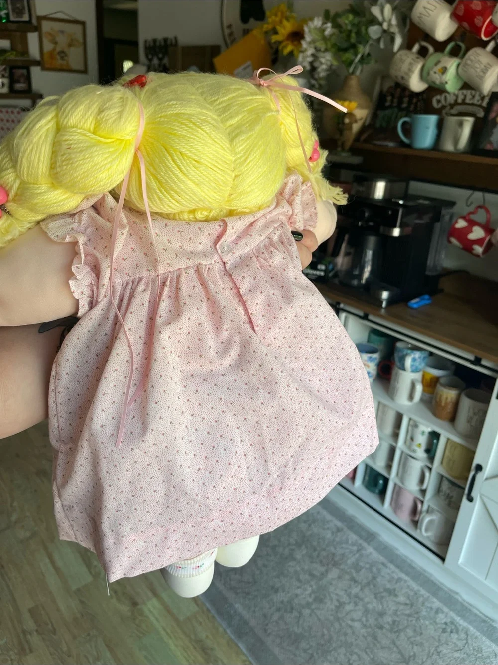 Vintage 1985 Cabbage Patch Soft Sculpture Doll, Pink Dress, Blonde Hair